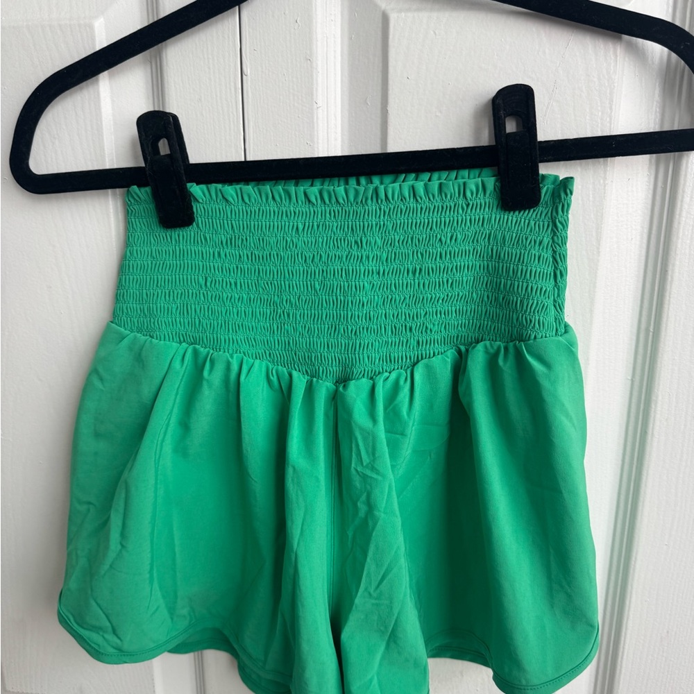 Aerie High Waist Green Shorts with Smocked Waistband